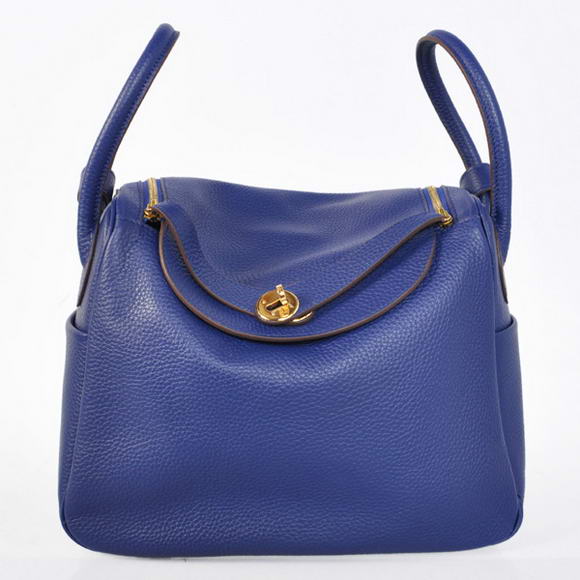 High Quality Replica Hermes Lindy 30CM Havanne Handbags 1057 Dark Blue Leather Golden Hardware